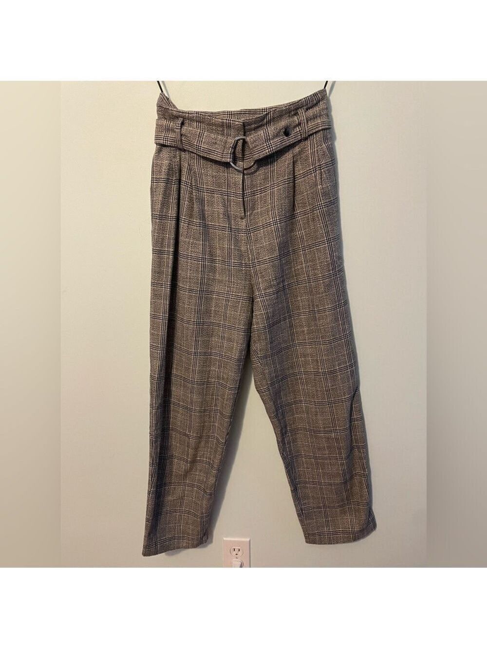 Topshop Plaid Belted Trousers Size 4